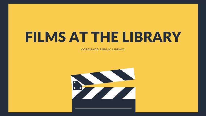 Movies at the library banner graphic with yellow background