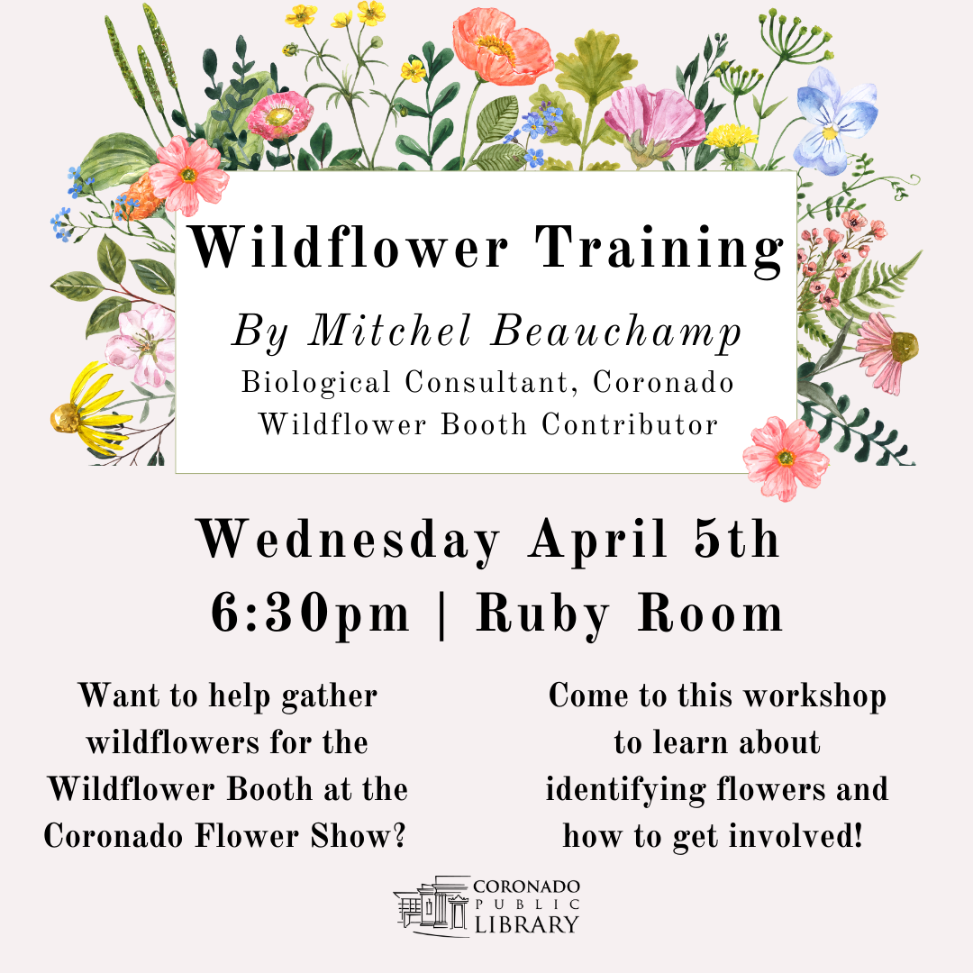 wildflower training flyer, pale background with whimsically drawn flowers. 