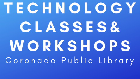 the text "Technology Classes & Workshops" on blue background