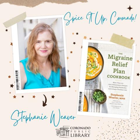 Picture of Stephanie Weaver and her book cover of The Migraine Relief Plan Cookbook: More Than 100 Anti-Inflammatory Recipes for Managing Headaches and Living a Healthier Life