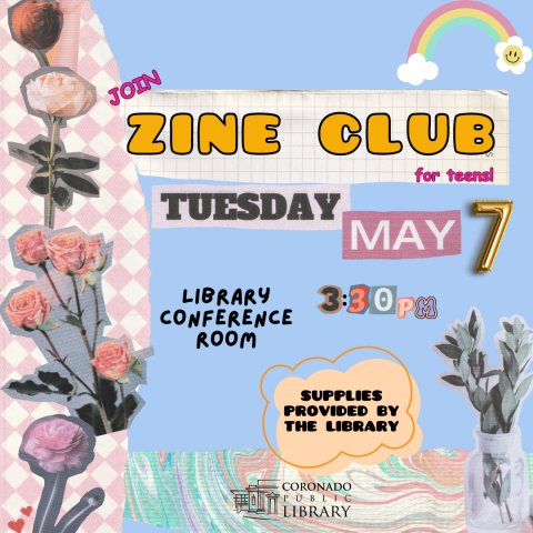 Blue zine club flyer using cut out text and numbers