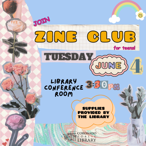 Blue zine club flyer using cut out text and numbers