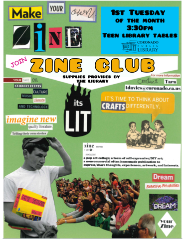 green zine club flyer using cut out text and pictures