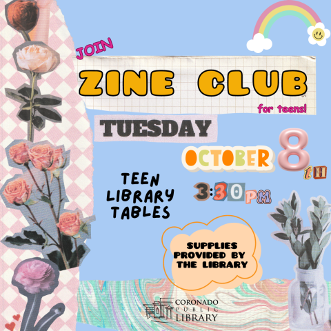 blue zine club flyer using cut out text and pictures