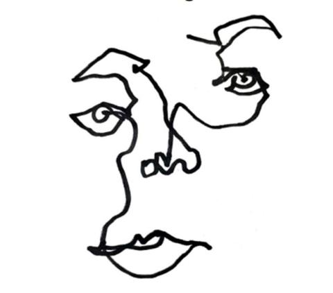 An abstract drawing of a face with eyes, nose, and mouth.