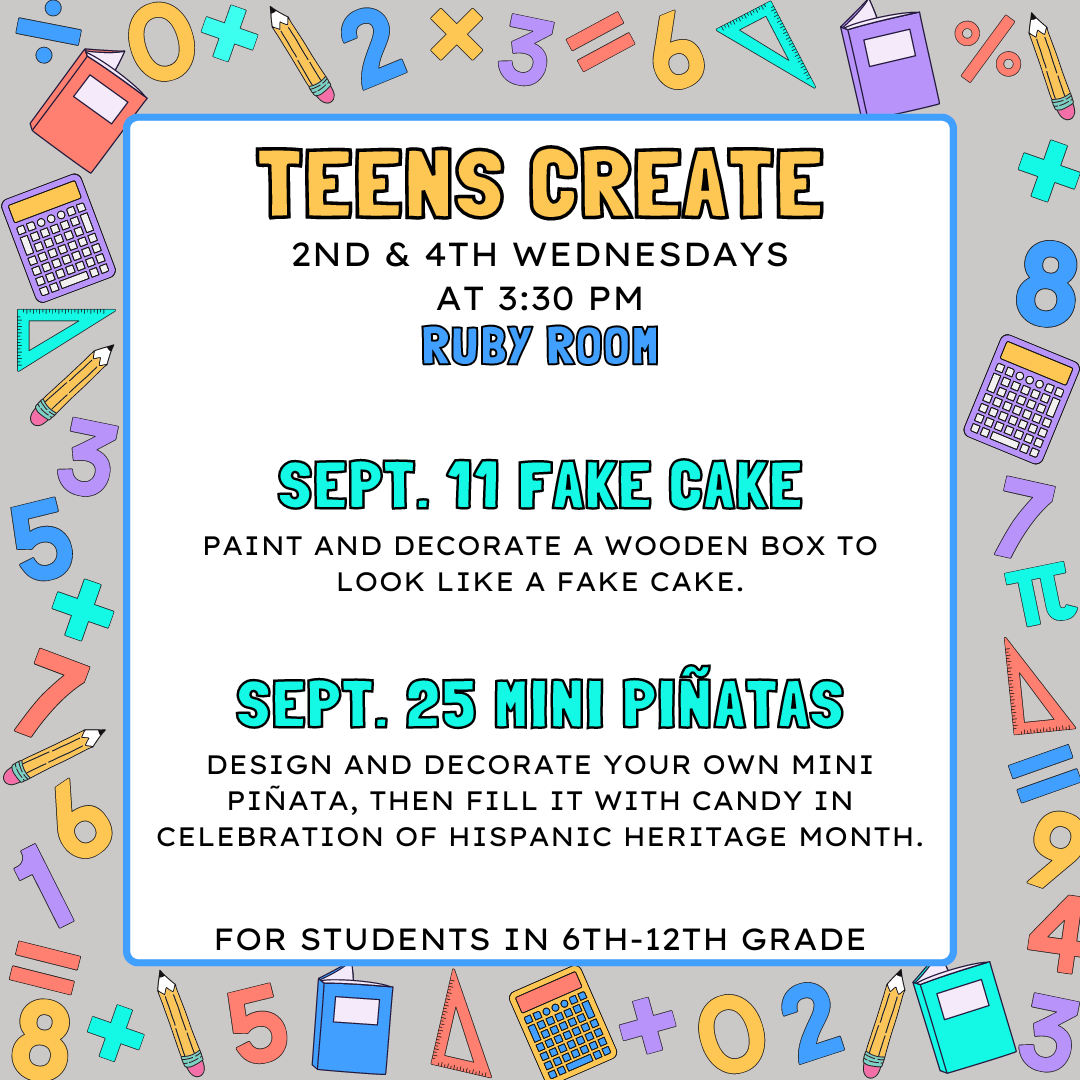 teens create flyer with colorful school supplies on white and gray background